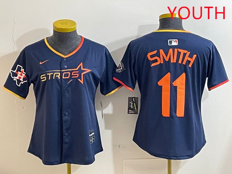 Youth Houston Astros #11 Smith Blue three generations Joint Name Nike 2025 MLB Jersey style 11->youth mlb jersey->Youth Jersey